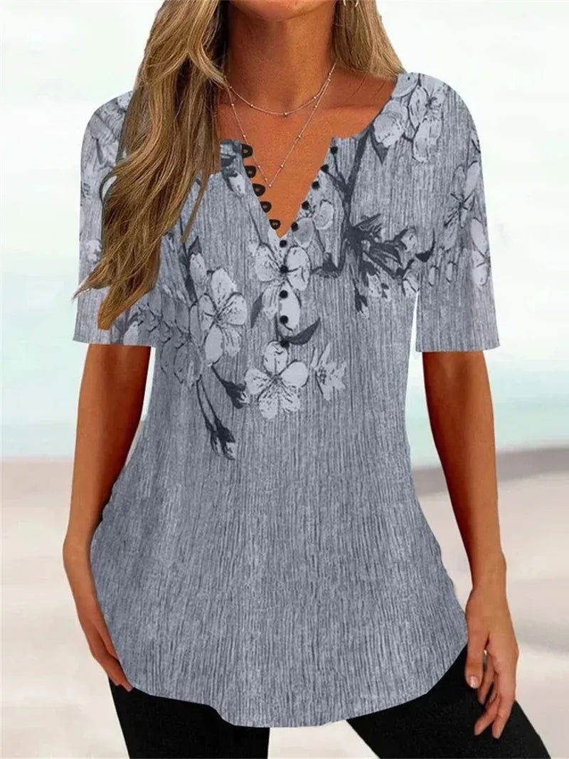 2024 Summer Loose T-shirt V-neck Short Sleeve Pleated Button Shirt For Women - Sonic Online Shop OM - 2024 Summer Loose T-shirt V-neck Short Sleeve Pleated Button Shirt For Women - Sonic Online Shop OM - 2024 Summer Loose T-shirt V-neck Short Sleeve Pleated Button Shirt For Women - Sonic Online Shop OM -  