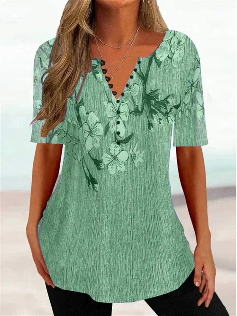2024 Summer Loose T-shirt V-neck Short Sleeve Pleated Button Shirt For Women - Sonic Online Shop OM - 2024 Summer Loose T-shirt V-neck Short Sleeve Pleated Button Shirt For Women - Sonic Online Shop OM - 2024 Summer Loose T-shirt V-neck Short Sleeve Pleated Button Shirt For Women - Sonic Online Shop OM -  