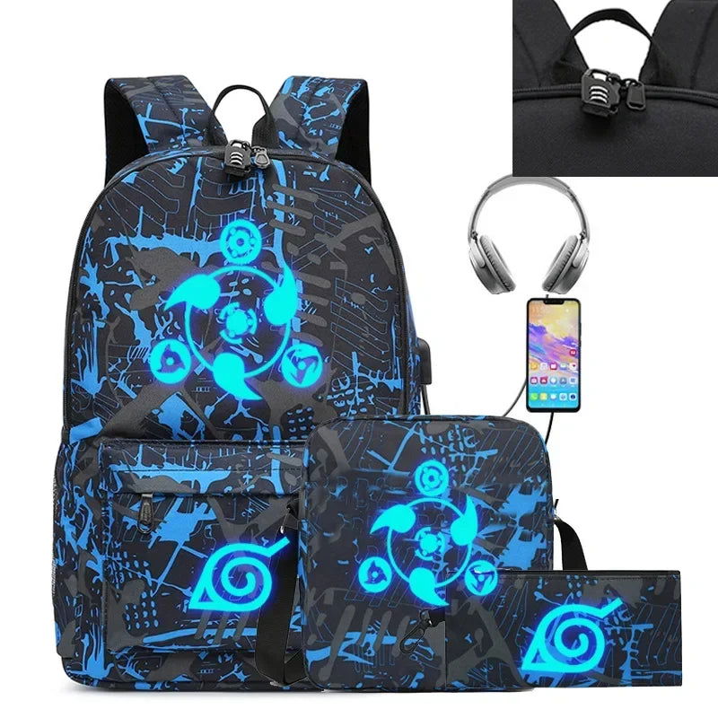 3-piece Set of Printed Naruto Backpack - Sonic Online Shop OM - 3-piece Set of Printed Naruto Backpack - Sonic Online Shop OM 
