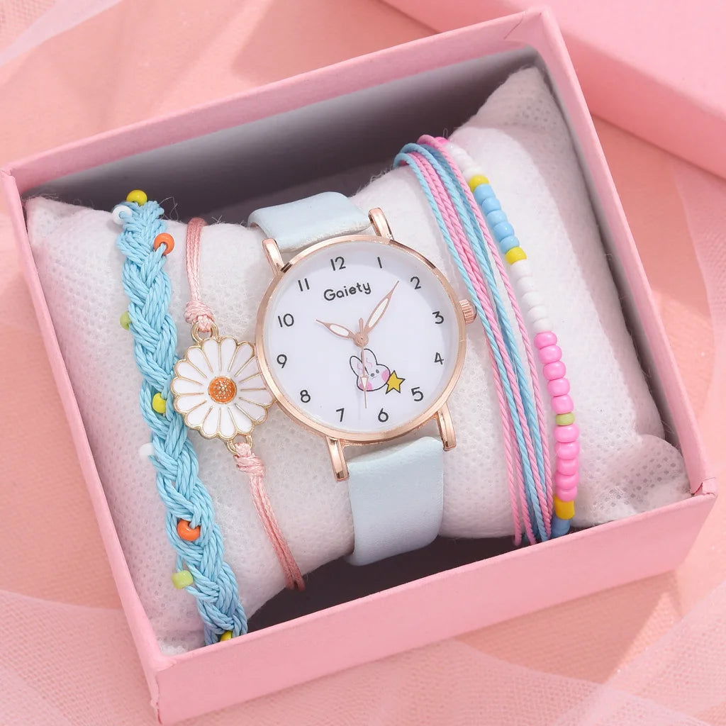 5pcs Women Watch Bracelet Set Leather Cute Rabbit - Sonic Online Shop OM - 5pcs Women Watch Bracelet Set Leather Cute Rabbit - Sonic Online Shop OM 