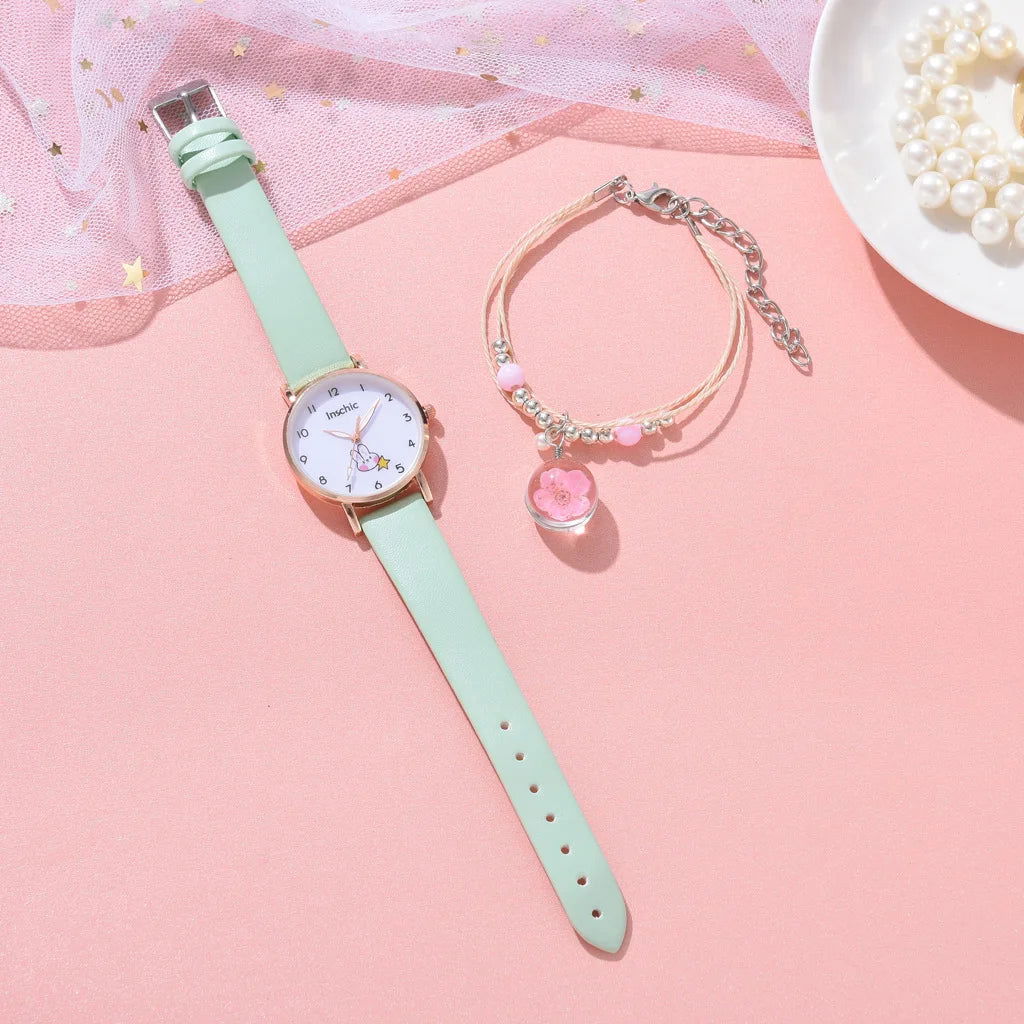 5pcs Women Watch Bracelet Set Leather Cute Rabbit - Sonic Online Shop OM - 5pcs Women Watch Bracelet Set Leather Cute Rabbit - Sonic Online Shop OM 