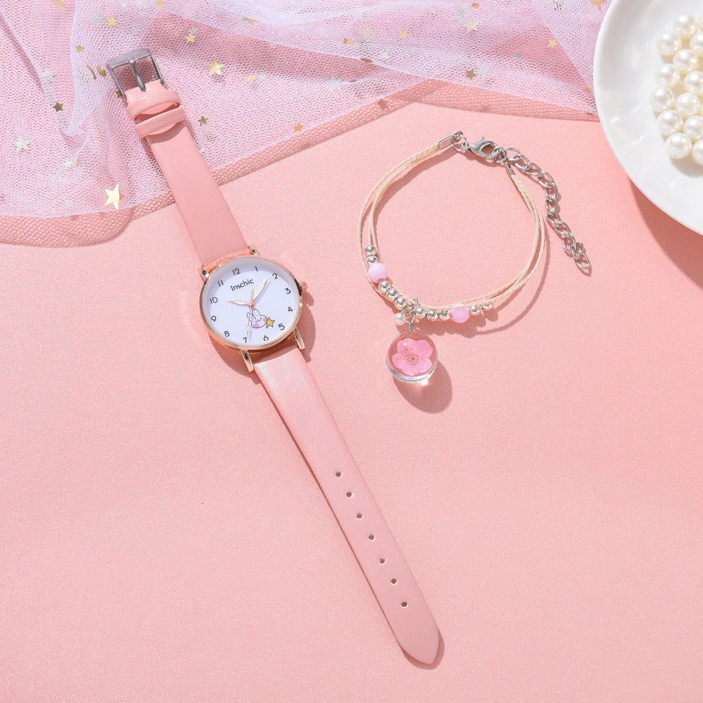 5pcs Women Watch Bracelet Set Leather Cute Rabbit - Sonic Online Shop OM - 5pcs Women Watch Bracelet Set Leather Cute Rabbit - Sonic Online Shop OM 