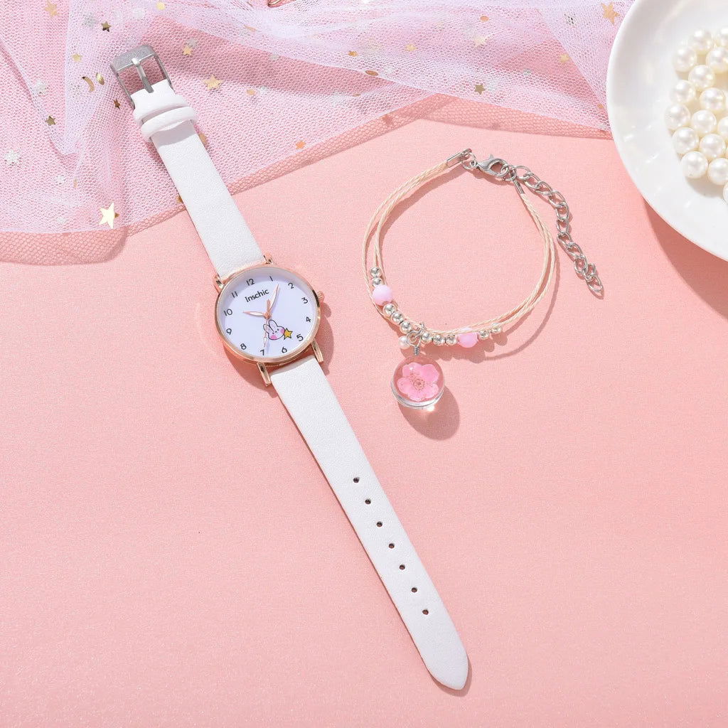 5pcs Women Watch Bracelet Set Leather Cute Rabbit - Sonic Online Shop OM - 5pcs Women Watch Bracelet Set Leather Cute Rabbit - Sonic Online Shop OM 