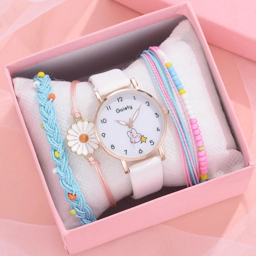 5pcs Women Watch Bracelet Set Leather Cute Rabbit - Sonic Online Shop OM - 5pcs Women Watch Bracelet Set Leather Cute Rabbit - Sonic Online Shop OM 