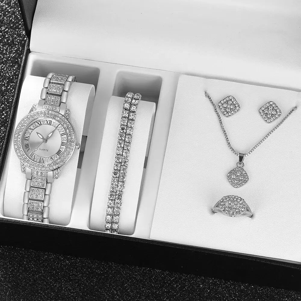 7pcs Women's Watch Fashion Casual Round Pointer Quartz Watch and Necklace Bracelet Ring Earring Set - Sonic Online Shop OM - 7pcs Women's Watch Fashion Casual Round Pointer Quartz Watch and Necklace Bracelet Ring Earring Set - Sonic Online Shop OM - 7pcs Women's Watch Fashion Casual Round Pointer Quartz Watch and Necklace Bracelet Ring Earring Set - Sonic Online Shop OM -  