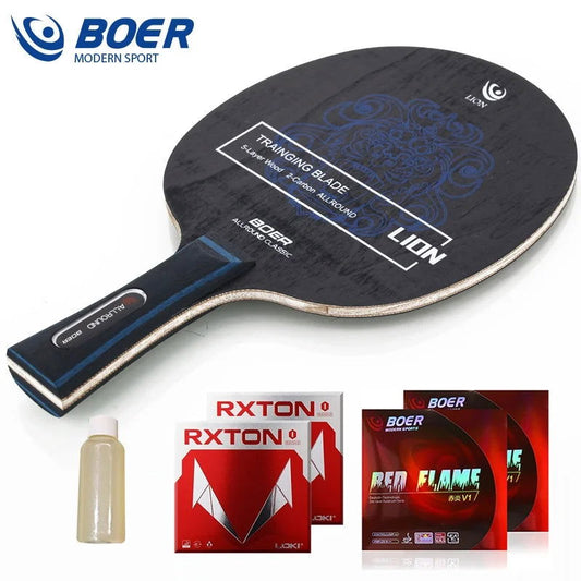 Boer Lion Table Tennis Blade 5+2 Wood Ping Pong Blade with rubber and glue - Sonic Online Shop OM -  