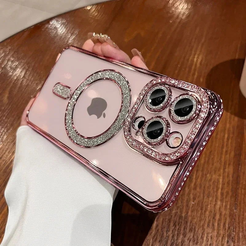 Fashion Glitter Diamond Clear Phone Case For iPhone 15 14 13 12 11 Pro Max 15 Plus Magnetic For Magsafe Wireless Charge Cover - Sonic Online Shop OM - Fashion Glitter Diamond Clear Phone Case For iPhone 15 14 13 12 11 Pro Max 15 Plus Magnetic For Magsafe Wireless Charge Cover - Sonic Online Shop OM -   