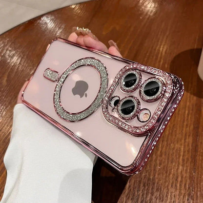 Fashion Glitter Diamond Clear Phone Case For iPhone 15 14 13 12 11 Pro Max 15 Plus Magnetic For Magsafe Wireless Charge Cover - Sonic Online Shop OM - Fashion Glitter Diamond Clear Phone Case For iPhone 15 14 13 12 11 Pro Max 15 Plus Magnetic For Magsafe Wireless Charge Cover - Sonic Online Shop OM -   