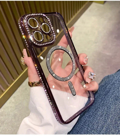Fashion Glitter Diamond Clear Phone Case For iPhone 15 14 13 12 11 Pro Max 15 Plus Magnetic For Magsafe Wireless Charge Cover - Sonic Online Shop OM - Fashion Glitter Diamond Clear Phone Case For iPhone 15 14 13 12 11 Pro Max 15 Plus Magnetic For Magsafe Wireless Charge Cover - Sonic Online Shop OM -   