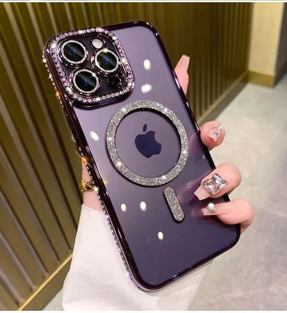 Fashion Glitter Diamond Clear Phone Case For iPhone 15 14 13 12 11 Pro Max 15 Plus Magnetic For Magsafe Wireless Charge Cover - Sonic Online Shop OM - Fashion Glitter Diamond Clear Phone Case For iPhone 15 14 13 12 11 Pro Max 15 Plus Magnetic For Magsafe Wireless Charge Cover - Sonic Online Shop OM -   