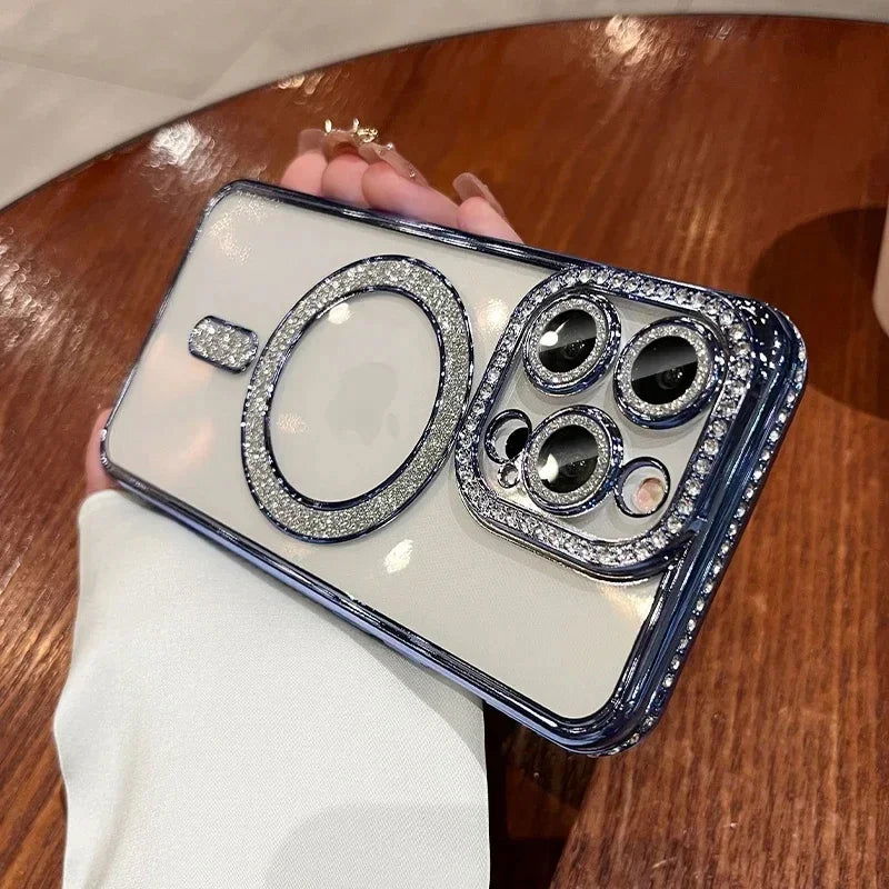 Fashion Glitter Diamond Clear Phone Case For iPhone 15 14 13 12 11 Pro Max 15 Plus Magnetic For Magsafe Wireless Charge Cover - Sonic Online Shop OM - Fashion Glitter Diamond Clear Phone Case For iPhone 15 14 13 12 11 Pro Max 15 Plus Magnetic For Magsafe Wireless Charge Cover - Sonic Online Shop OM -   
