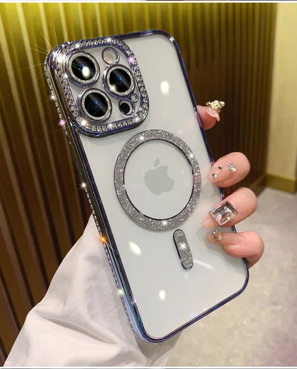 Fashion Glitter Diamond Clear Phone Case For iPhone 15 14 13 12 11 Pro Max 15 Plus Magnetic For Magsafe Wireless Charge Cover - Sonic Online Shop OM - Fashion Glitter Diamond Clear Phone Case For iPhone 15 14 13 12 11 Pro Max 15 Plus Magnetic For Magsafe Wireless Charge Cover - Sonic Online Shop OM -   