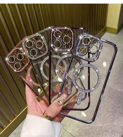 Fashion Glitter Diamond Clear Phone Case For iPhone 15 14 13 12 11 Pro Max 15 Plus Magnetic For Magsafe Wireless Charge Cover - Sonic Online Shop OM - Fashion Glitter Diamond Clear Phone Case For iPhone 15 14 13 12 11 Pro Max 15 Plus Magnetic For Magsafe Wireless Charge Cover - Sonic Online Shop OM -   