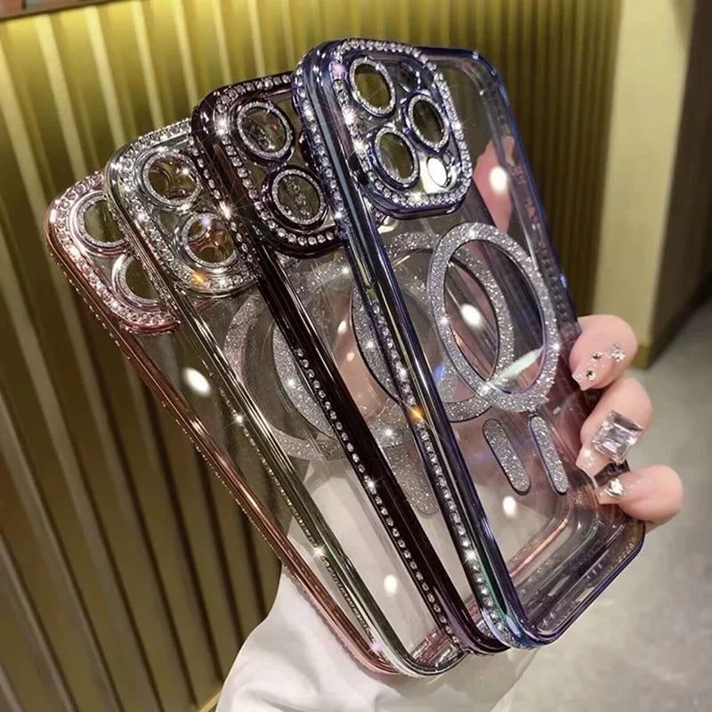 Fashion Glitter Diamond Clear Phone Case For iPhone 15 14 13 12 11 Pro Max 15 Plus Magnetic For Magsafe Wireless Charge Cover - Sonic Online Shop OM - Fashion Glitter Diamond Clear Phone Case For iPhone 15 14 13 12 11 Pro Max 15 Plus Magnetic For Magsafe Wireless Charge Cover - Sonic Online Shop OM -   