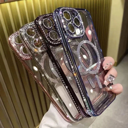 Fashion Glitter Diamond Clear Phone Case For iPhone 15 14 13 12 11 Pro Max 15 Plus Magnetic For Magsafe Wireless Charge Cover - Sonic Online Shop OM - Fashion Glitter Diamond Clear Phone Case For iPhone 15 14 13 12 11 Pro Max 15 Plus Magnetic For Magsafe Wireless Charge Cover - Sonic Online Shop OM -   