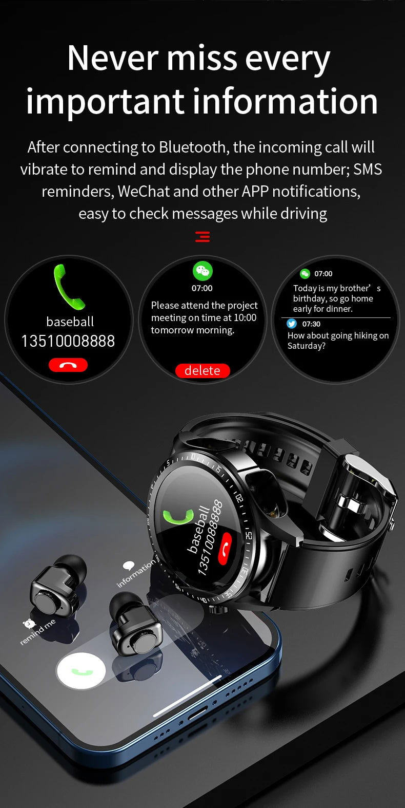 JM03 Headset Smart watch With Earbuds - Sonic Online Shop OM - JM03 Headset Smart watch With Earbuds - Sonic Online Shop OM 