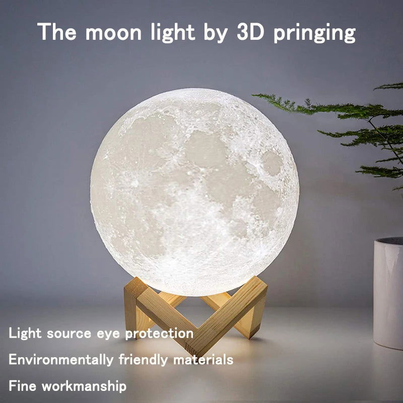 Moon Lamp  16 Colors LED 3D Moon Light Touch Remote Control Rechargeable - Sonic Online Shop OM -  
