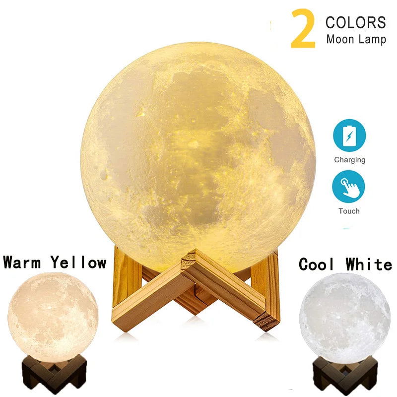 Moon Lamp  16 Colors LED 3D Moon Light Touch Remote Control Rechargeable - Sonic Online Shop OM -  