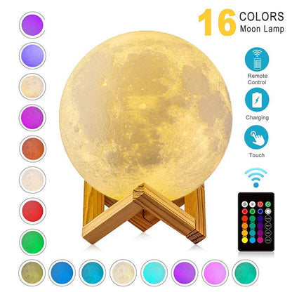 Moon Lamp  16 Colors LED 3D Moon Light Touch Remote Control Rechargeable - Sonic Online Shop OM - 49646322352419 