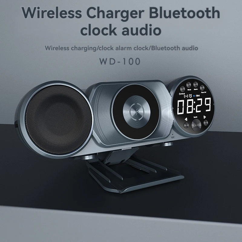 New Wireless Charging Bluetooth Speaker FM Radio TF AUX USB Hands-Free Alarm Clock Creative Decoration Ambient Light Sound box - Sonic Online Shop OM -  
