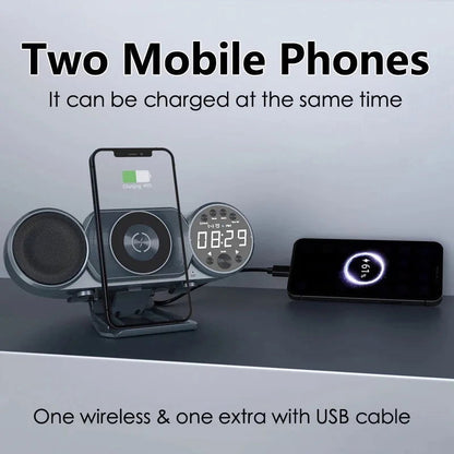 New Wireless Charging Bluetooth Speaker FM Radio TF AUX USB Hands-Free Alarm Clock Creative Decoration Ambient Light Sound box - Sonic Online Shop OM -  