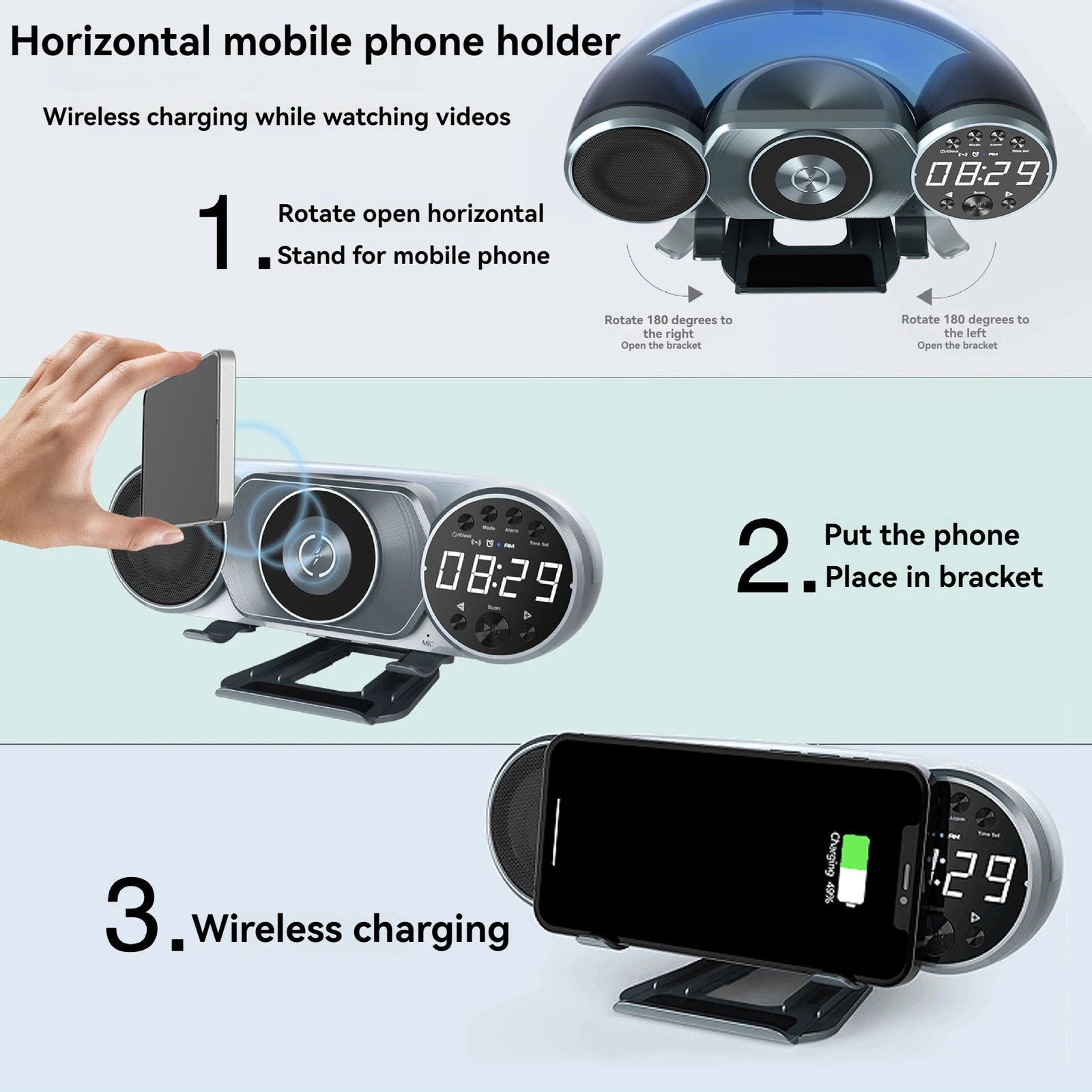 New Wireless Charging Bluetooth Speaker FM Radio TF AUX USB Hands-Free Alarm Clock Creative Decoration Ambient Light Sound box - Sonic Online Shop OM -  