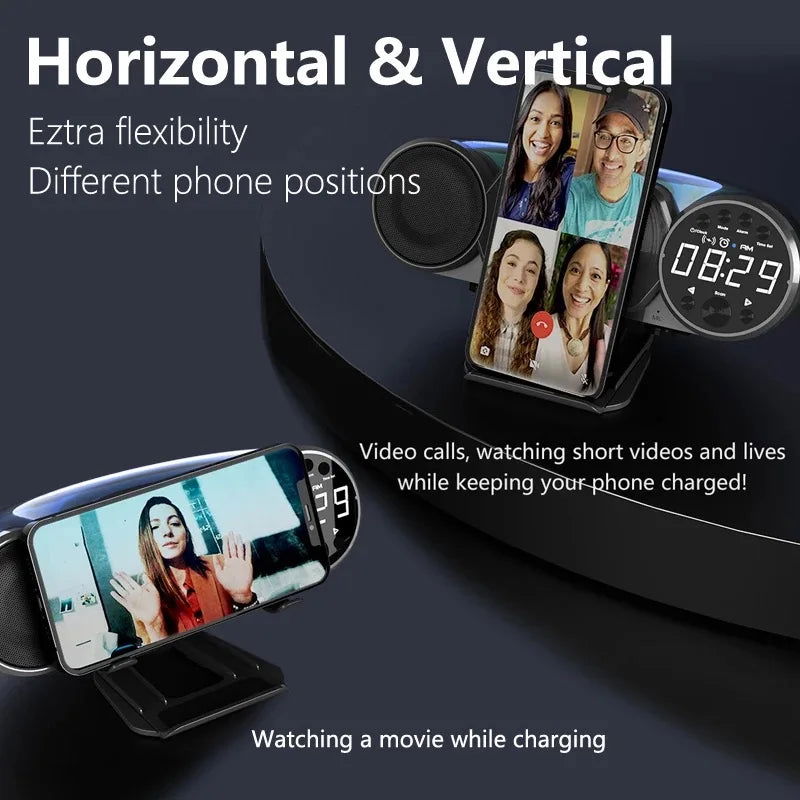 New Wireless Charging Bluetooth Speaker FM Radio TF AUX USB Hands-Free Alarm Clock Creative Decoration Ambient Light Sound box - Sonic Online Shop OM -  