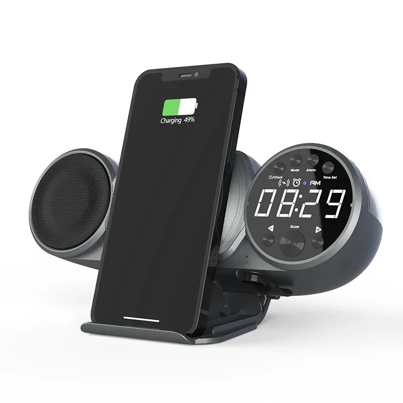 New Wireless Charging Bluetooth Speaker FM Radio TF AUX USB Hands-Free Alarm Clock Creative Decoration Ambient Light Sound box - Sonic Online Shop OM -  