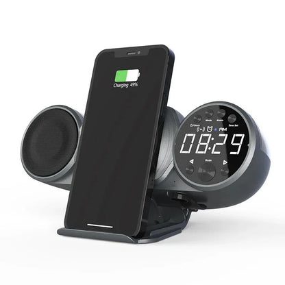 New Wireless Charging Bluetooth Speaker FM Radio TF AUX USB Hands-Free Alarm Clock Creative Decoration Ambient Light Sound box - Sonic Online Shop OM -  