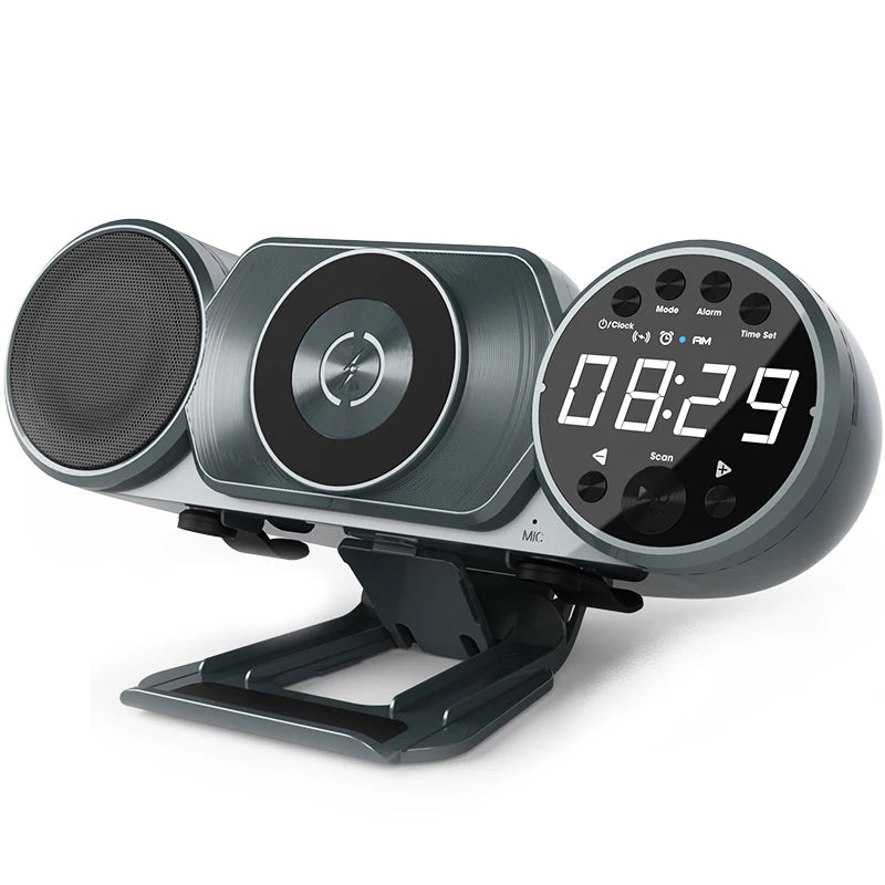 New Wireless Charging Bluetooth Speaker FM Radio TF AUX USB Hands-Free Alarm Clock Creative Decoration Ambient Light Sound box - Sonic Online Shop OM - 49646068793635 