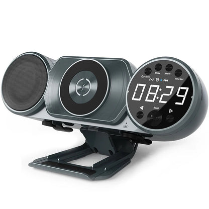 New Wireless Charging Bluetooth Speaker FM Radio TF AUX USB Hands-Free Alarm Clock Creative Decoration Ambient Light Sound box - Sonic Online Shop OM - 49646068793635 