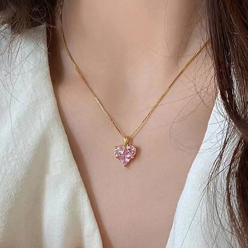 Pink Heart Pendant Necklace for Lovers - Sonic Online Shop OM - Pink Heart Pendant Necklace for Lovers - Sonic Online Shop OM 