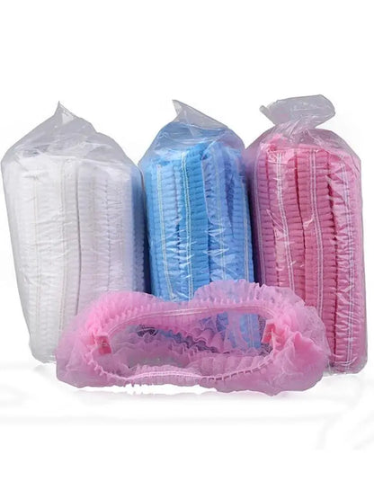 Disposable Hair Head Caps 100PCS Non-Woven Bouffant Hat Caps Elastic Anti Dust Hair Net Covers  for Bath Shower Hair Dye Makeup