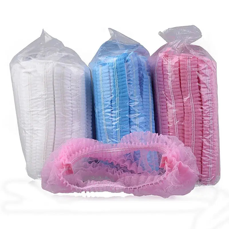 Disposable Hair Head Caps 100PCS Non-Woven Bouffant Hat Caps Elastic Anti Dust Hair Net Covers  for Bath Shower Hair Dye Makeup