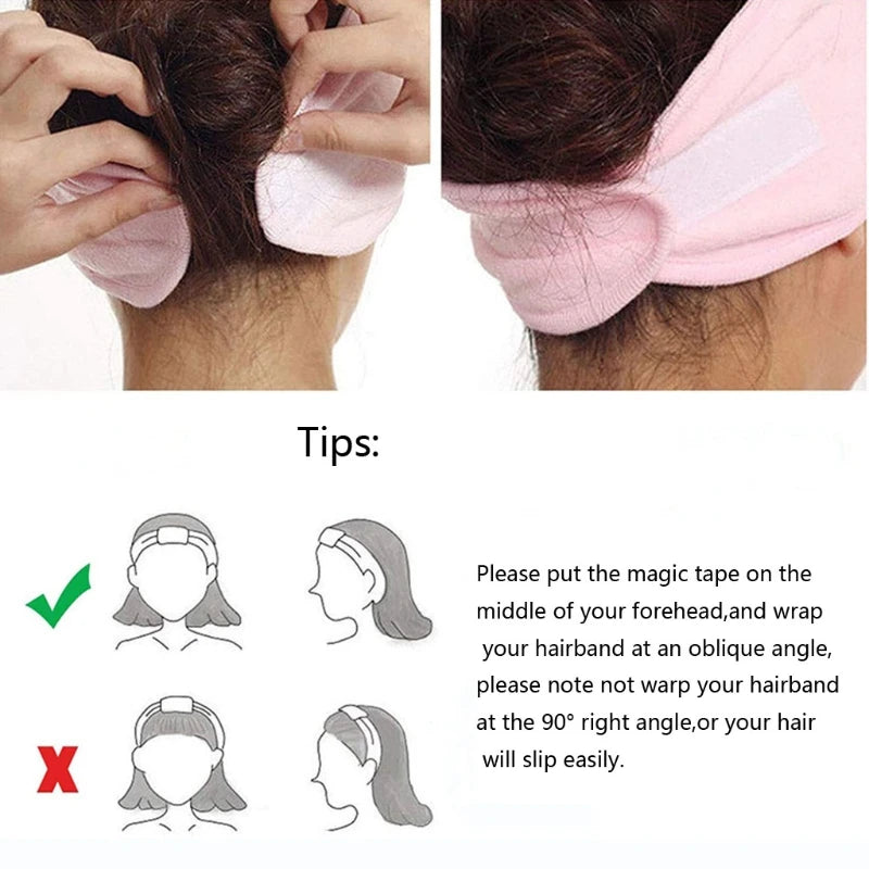 3Pcs Facial Spa hair accessories Kit Makeup Shower Bath Wrap Adjustable Stretch Towel with Magic Tape