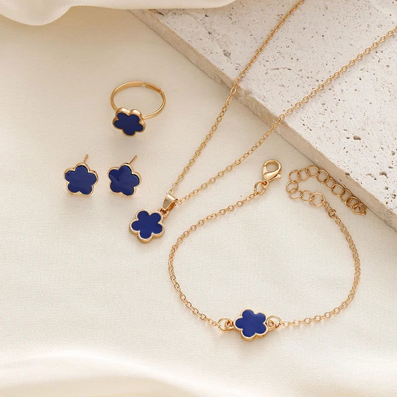 4Pcs/Set Fashion Five Leaf Petal Flower Necklace Earrings Ring Bracelet - Sonic Online Shop OM - 4Pcs/Set Fashion Five Leaf Petal Flower Necklace Earrings Ring Bracelet - Sonic Online Shop OM - 4Pcs/Set Fashion Five Leaf Petal Flower Necklace Earrings Ring Bracelet - Sonic Online Shop OM -  