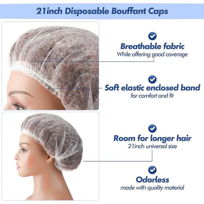 Disposable Hair Head Caps 100PCS Non-Woven Bouffant Hat Caps Elastic Anti Dust Hair Net Covers  for Bath Shower Hair Dye Makeup