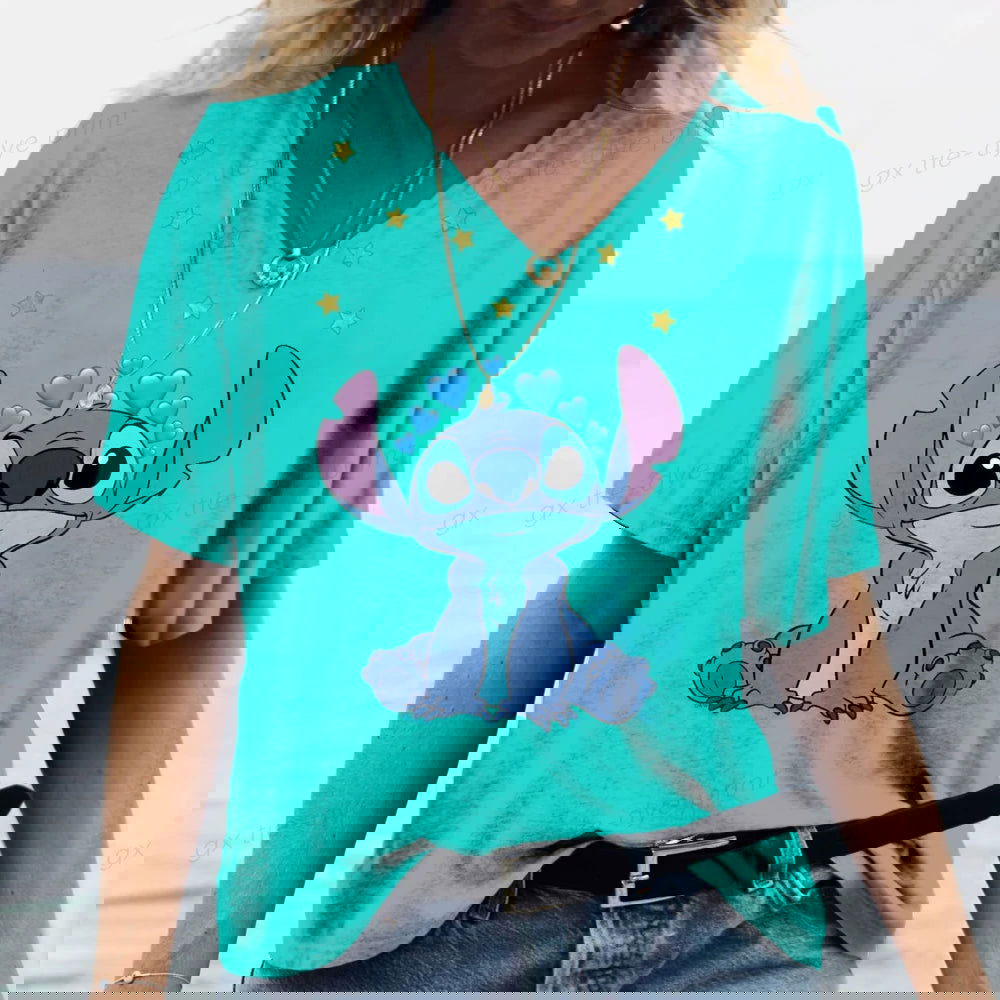 Summer Casual V-neck T-shirt Women's Lilo & Stitch - Sonic Online Shop OM - Summer Casual V-neck T-shirt Women's Lilo & Stitch - Sonic Online Shop OM - Summer Casual V-neck T-shirt Women's Lilo & Stitch - Sonic Online Shop OM -  