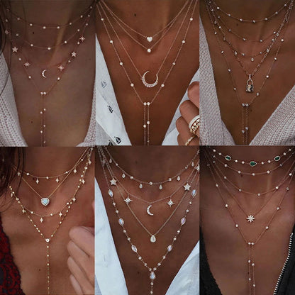 Vintage Crystal Geometry Star Moon Lock Necklace - Sonic Online Shop OM - Vintage Crystal Geometry Star Moon Lock Necklace - Sonic Online Shop OM - Vintage Crystal Geometry Star Moon Lock Necklace - Sonic Online Shop OM -  