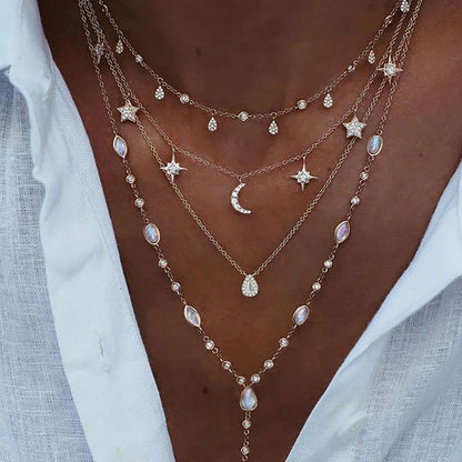 Vintage Crystal Geometry Star Moon Lock Necklace - Sonic Online Shop OM - Vintage Crystal Geometry Star Moon Lock Necklace - Sonic Online Shop OM - Vintage Crystal Geometry Star Moon Lock Necklace - Sonic Online Shop OM -  