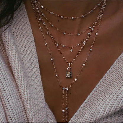 Vintage Crystal Geometry Star Moon Lock Necklace - Sonic Online Shop OM - Vintage Crystal Geometry Star Moon Lock Necklace - Sonic Online Shop OM - Vintage Crystal Geometry Star Moon Lock Necklace - Sonic Online Shop OM -  