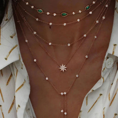 Vintage Crystal Geometry Star Moon Lock Necklace - Sonic Online Shop OM - Vintage Crystal Geometry Star Moon Lock Necklace - Sonic Online Shop OM 