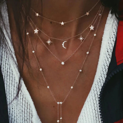 Vintage Crystal Geometry Star Moon Lock Necklace - Sonic Online Shop OM - Vintage Crystal Geometry Star Moon Lock Necklace - Sonic Online Shop OM 